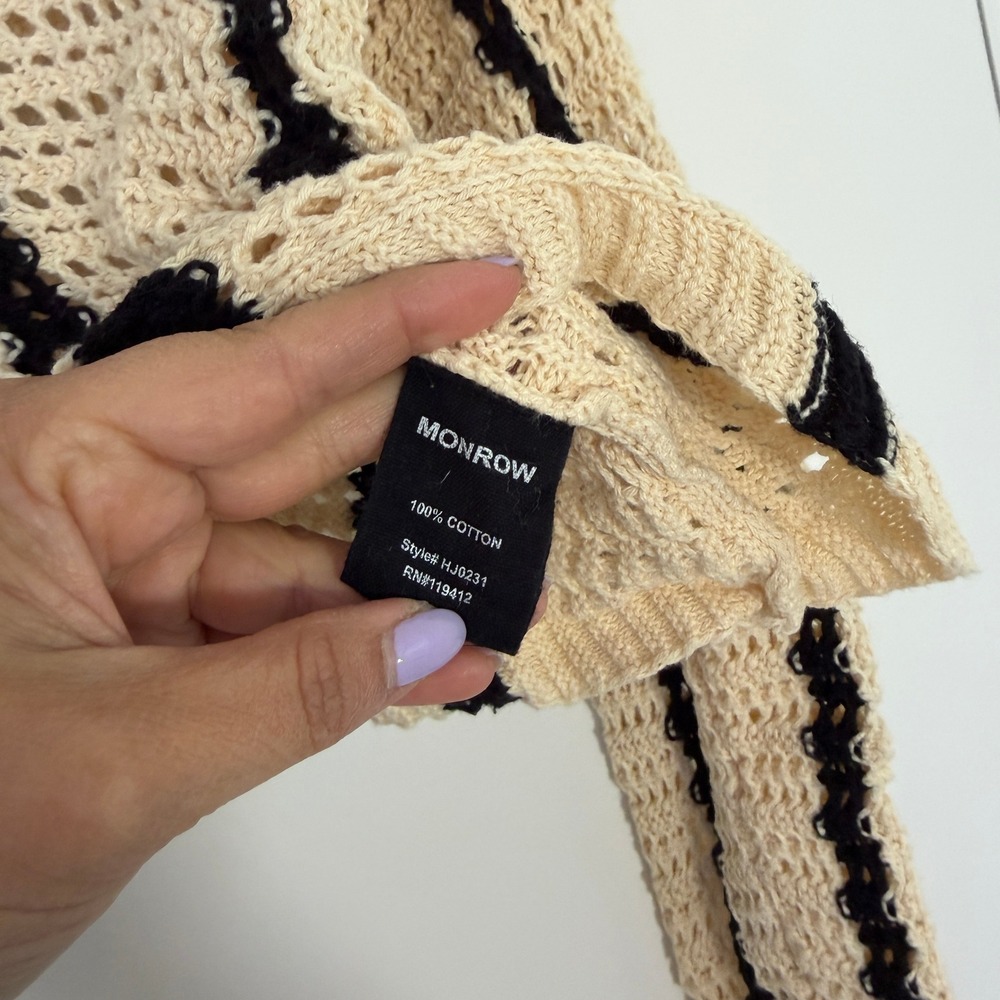 Monrow $225 Striped Organic Cotton Open Knit Crochet Cardigan Size Small - Picture 8 of 10